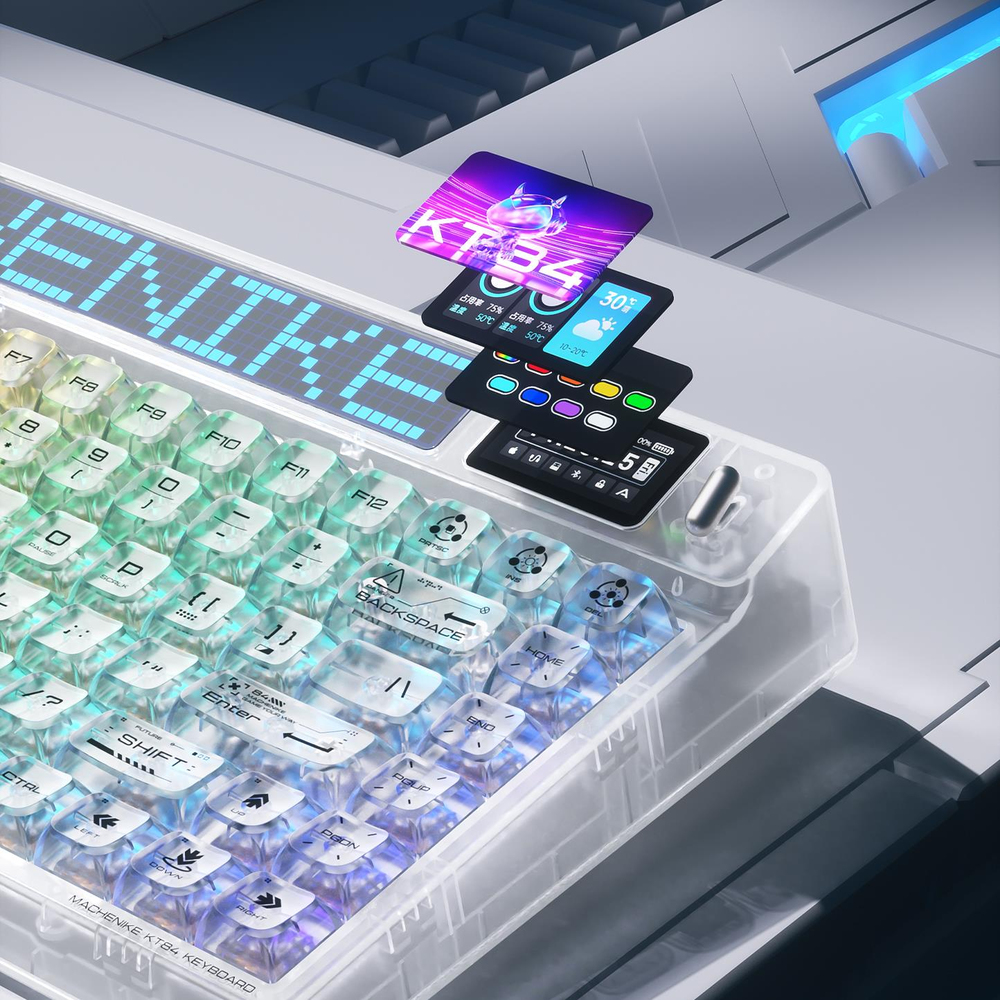 Machenike KT84-B84W Tri-Mode Gateron White Switch LCD RGB Beyaz ENG Q Gaming Klavye