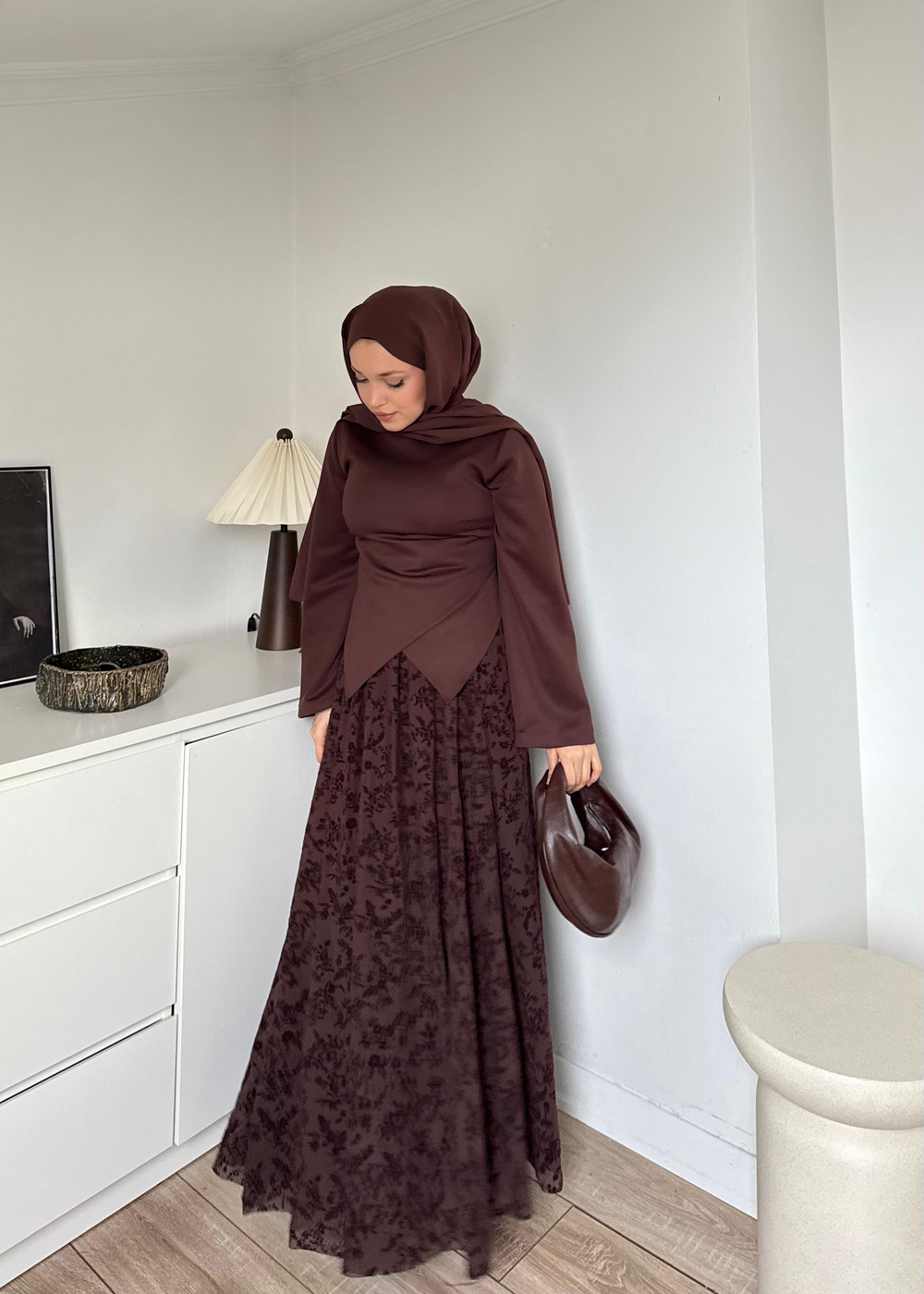 Floş desen takım Kahve 