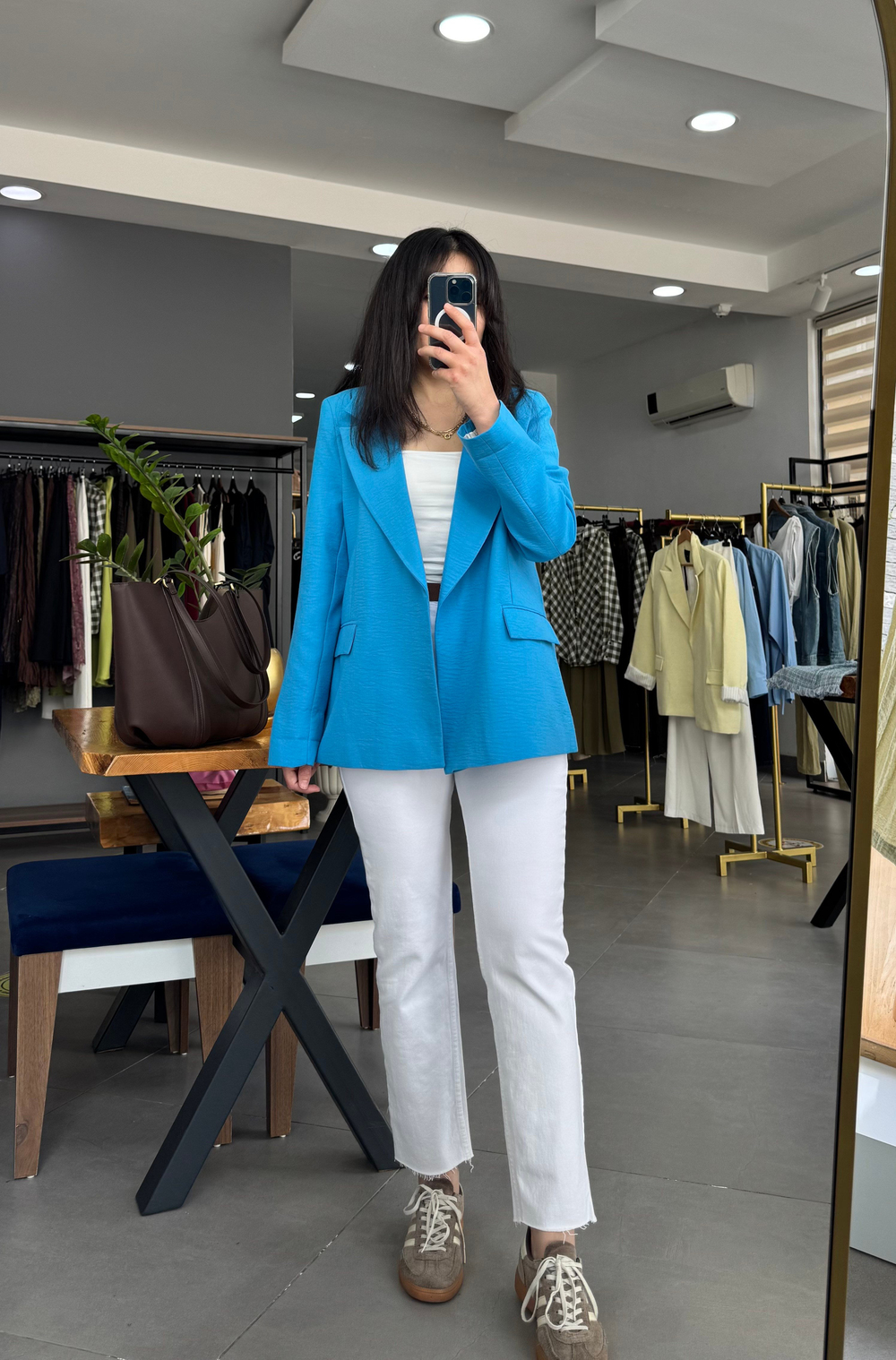 Mavi Çizgili Astarlı Blazer Ceket