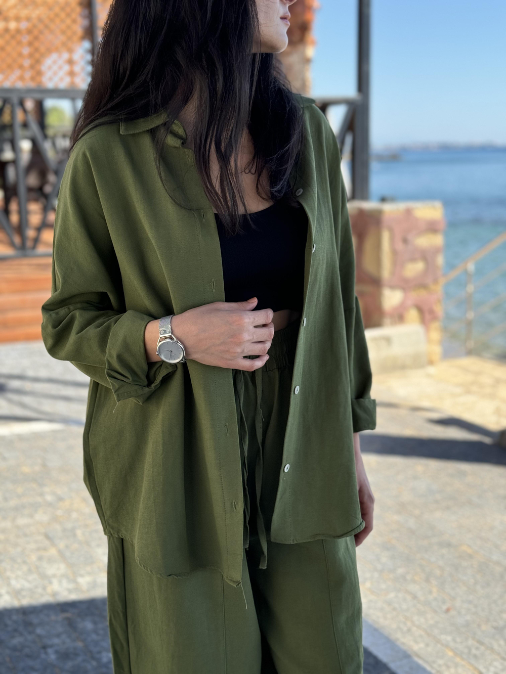 Oversize Gömlek Havuç Kesim Pantolon Yeşil Takım