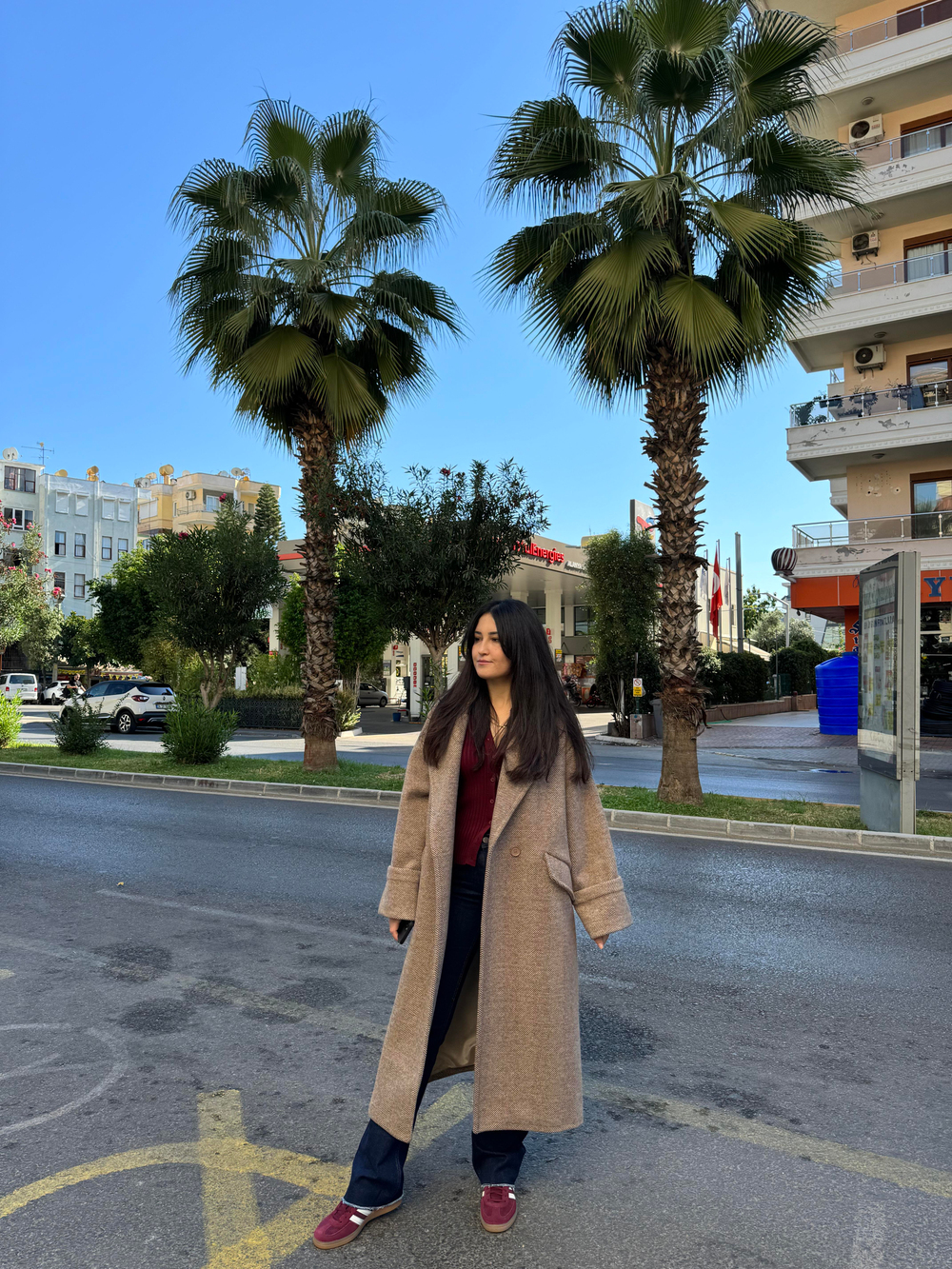 Oversize Kaşe Astarlı Kahve Kaban