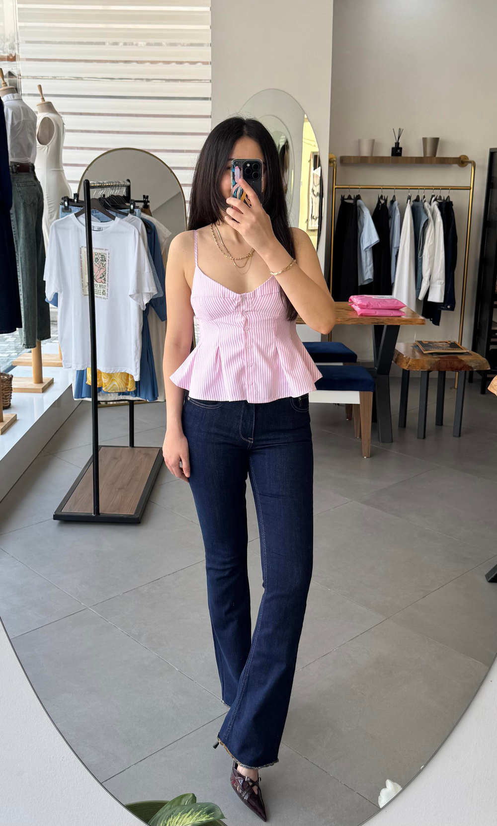 Pembe Kuplu Pileli Ön Düğmeli Poplin Askılı Bluz