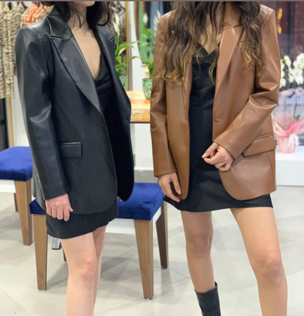 Suni Deri Astarlı Kahve Blazer Ceket
