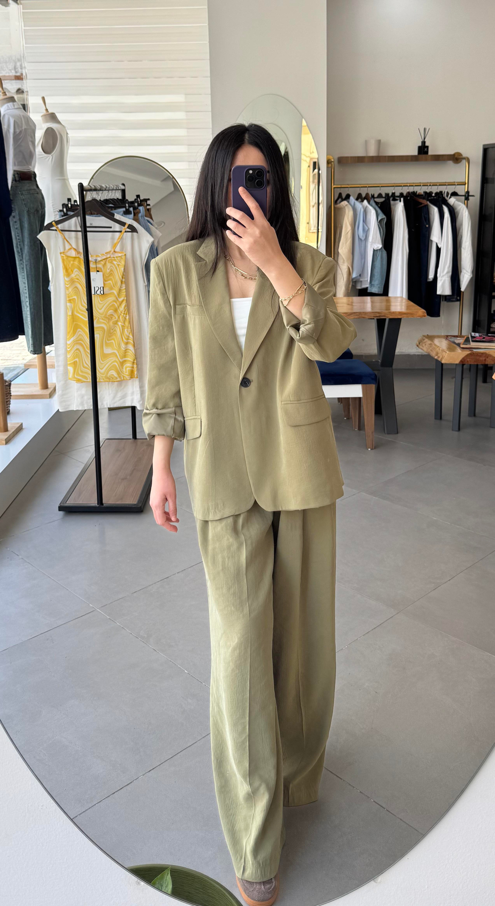 Tensel Kumaş Kelebek Astarlı Haki Blazer Ceket