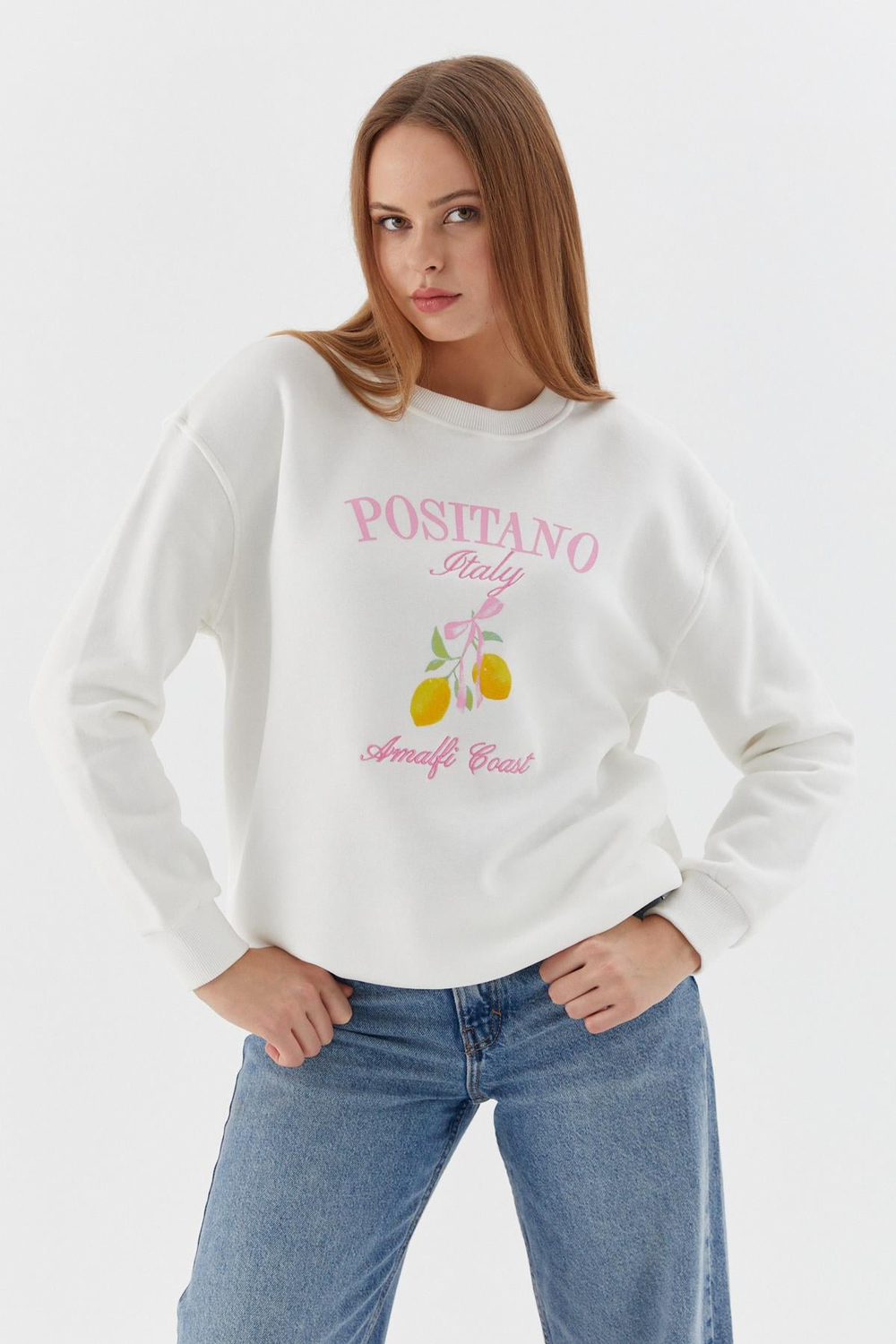 Baskılı Oversize Sweatshirt EKRU