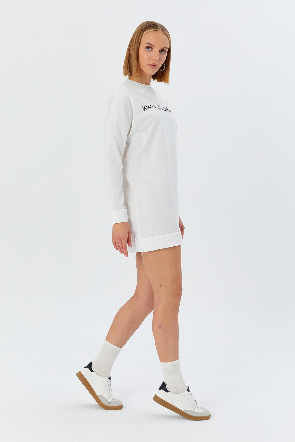 Baskılı Uzun Kol Sweatshirt EKRU