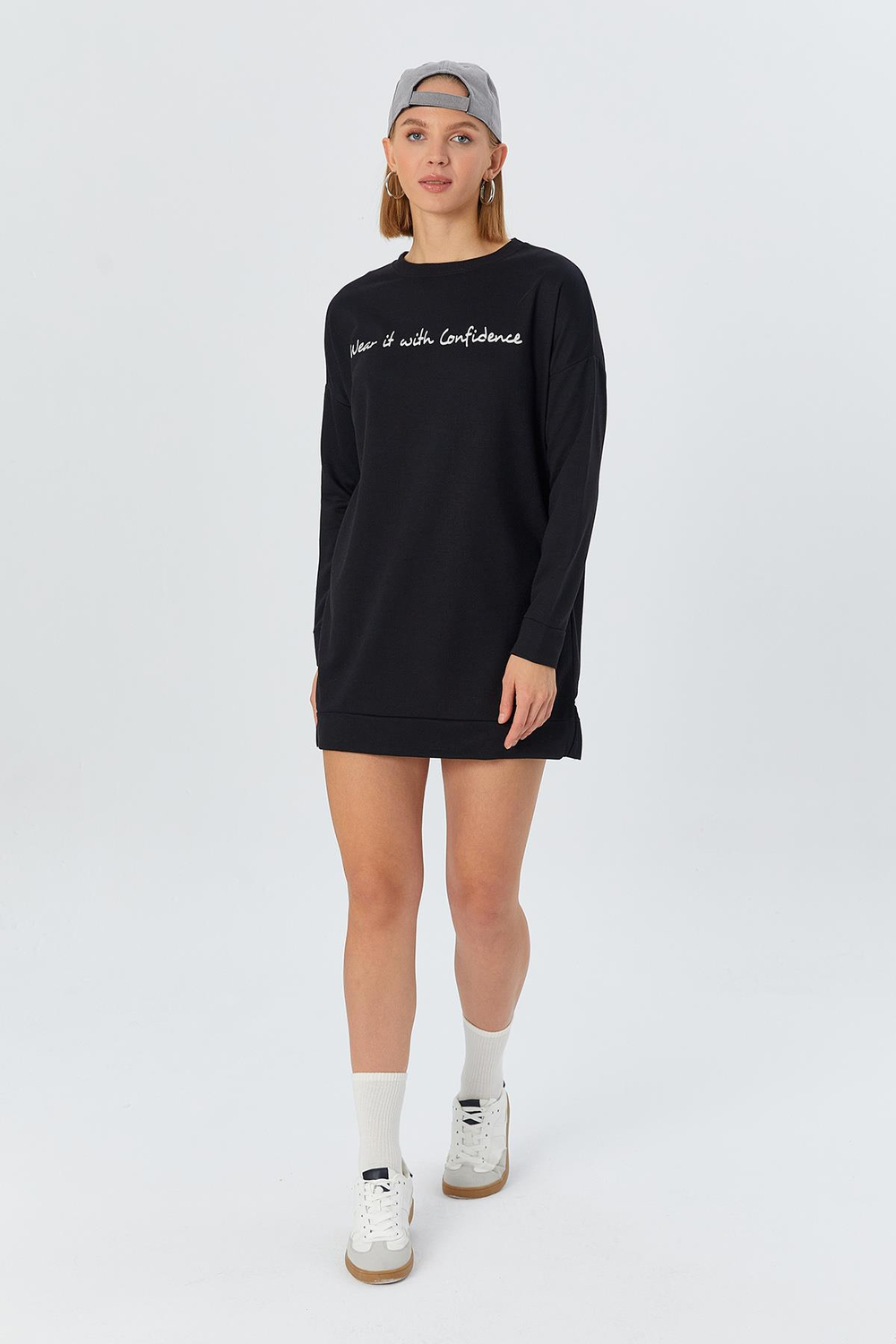 Baskılı Uzun Kol Sweatshirt SIYAH