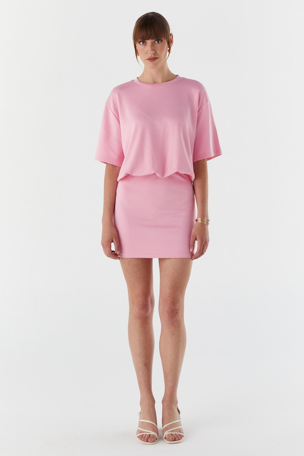 Beli Lastikli Elbise PEMBE
