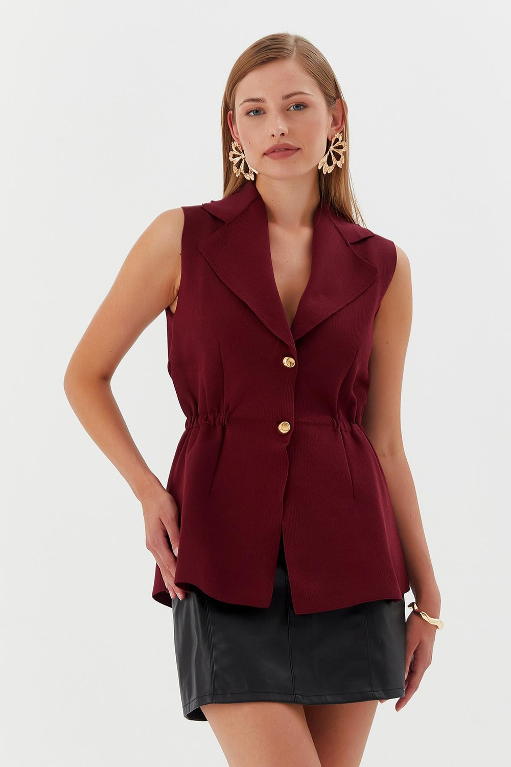 Beli Lastikli Yelek Bluz BORDO