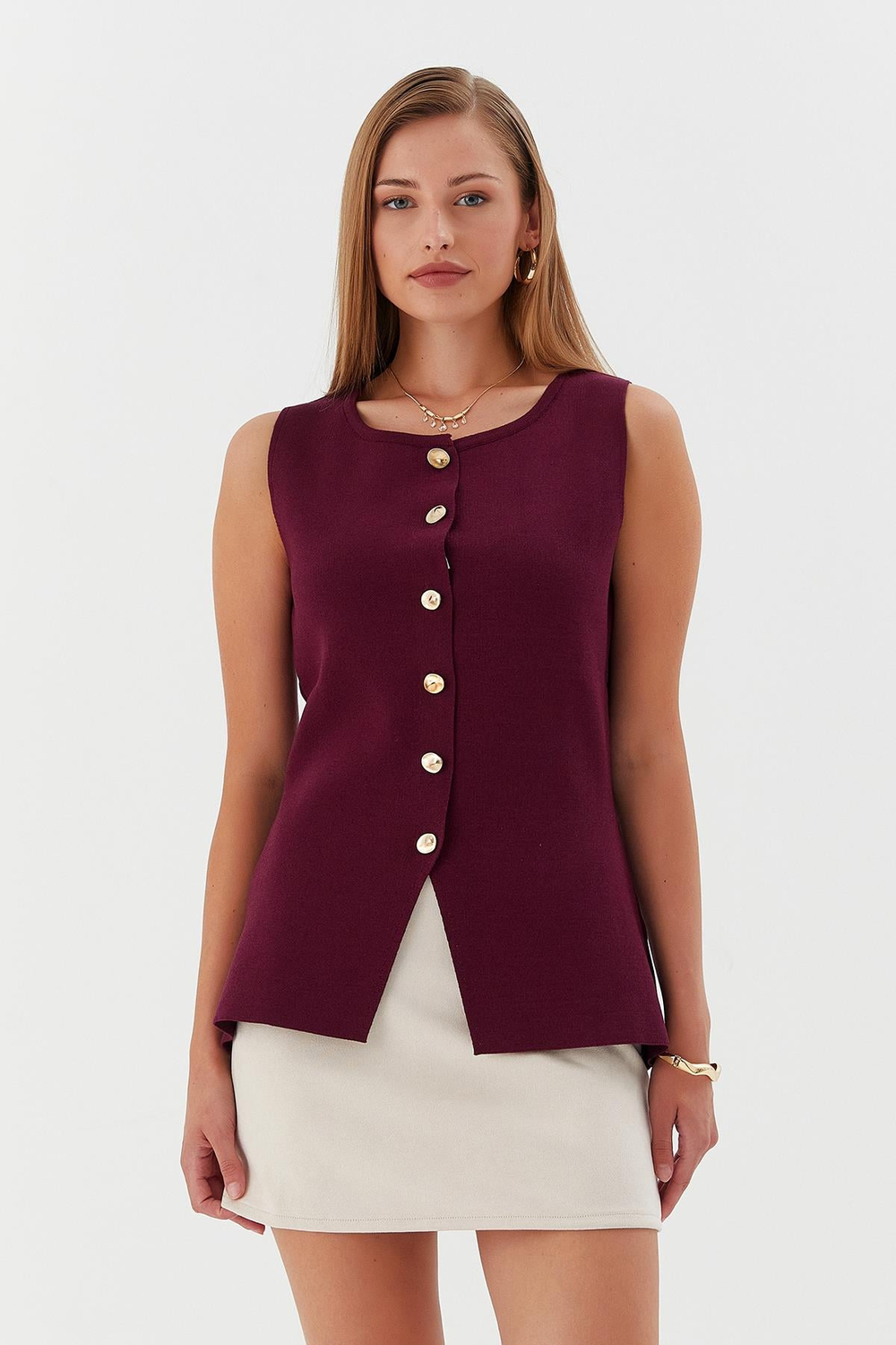 Bisiklet Yaka Yelek Bluz BORDO