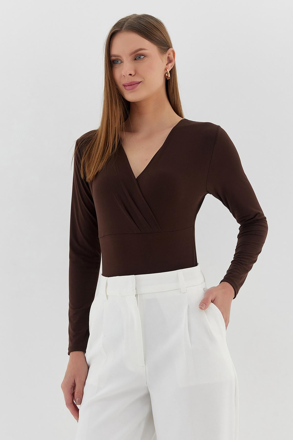 Çıtçıtlı Bluz KAHVE