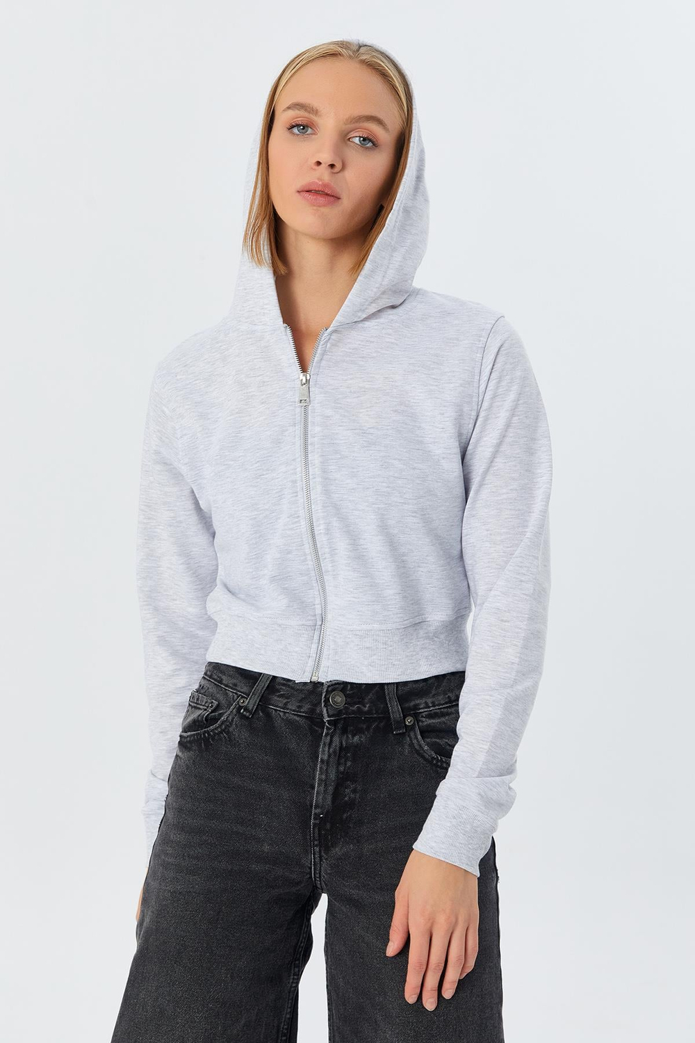Fermuarlı Regular Fit Sweatshirt KAR MELANJ