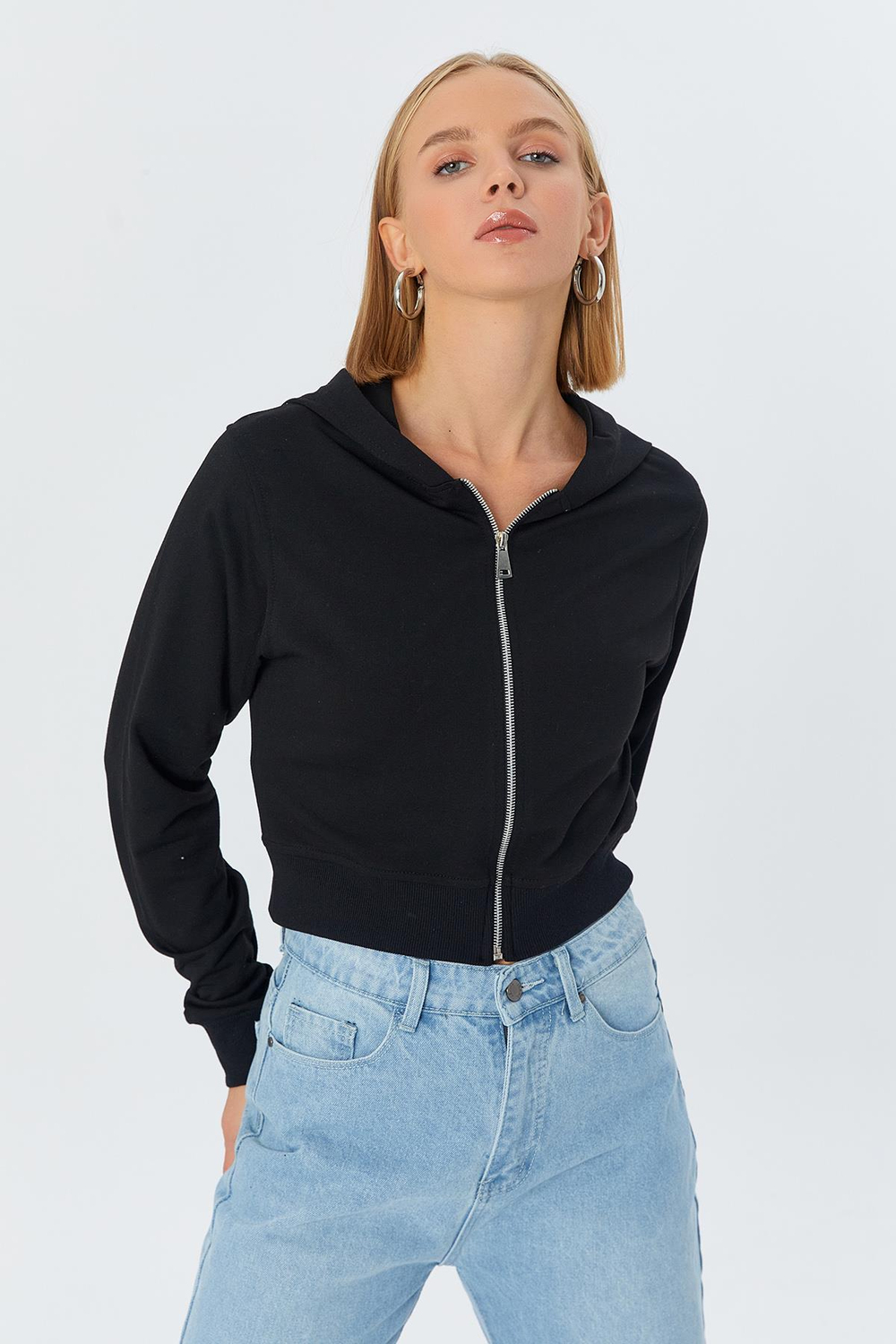 Fermuarlı Regular Fit Sweatshirt SIYAH