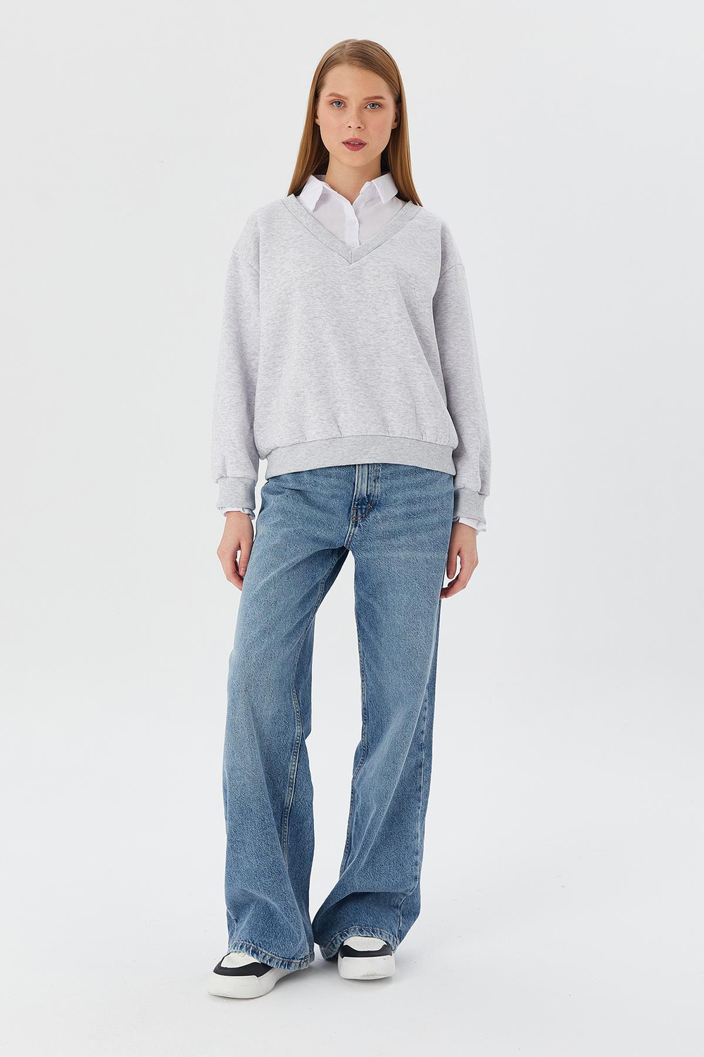 Gömlek Yaka Sweatshirt GRI