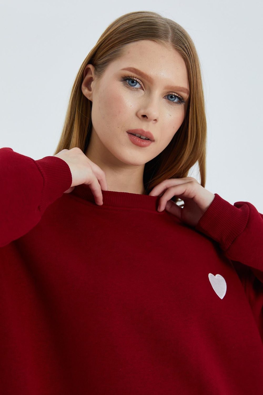 Kalp Nakışlı Sweatshirt BORDO