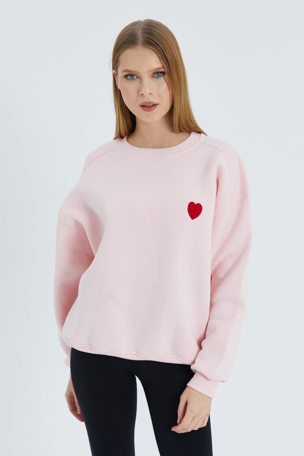 Kalp Nakışlı Sweatshirt PEMBE
