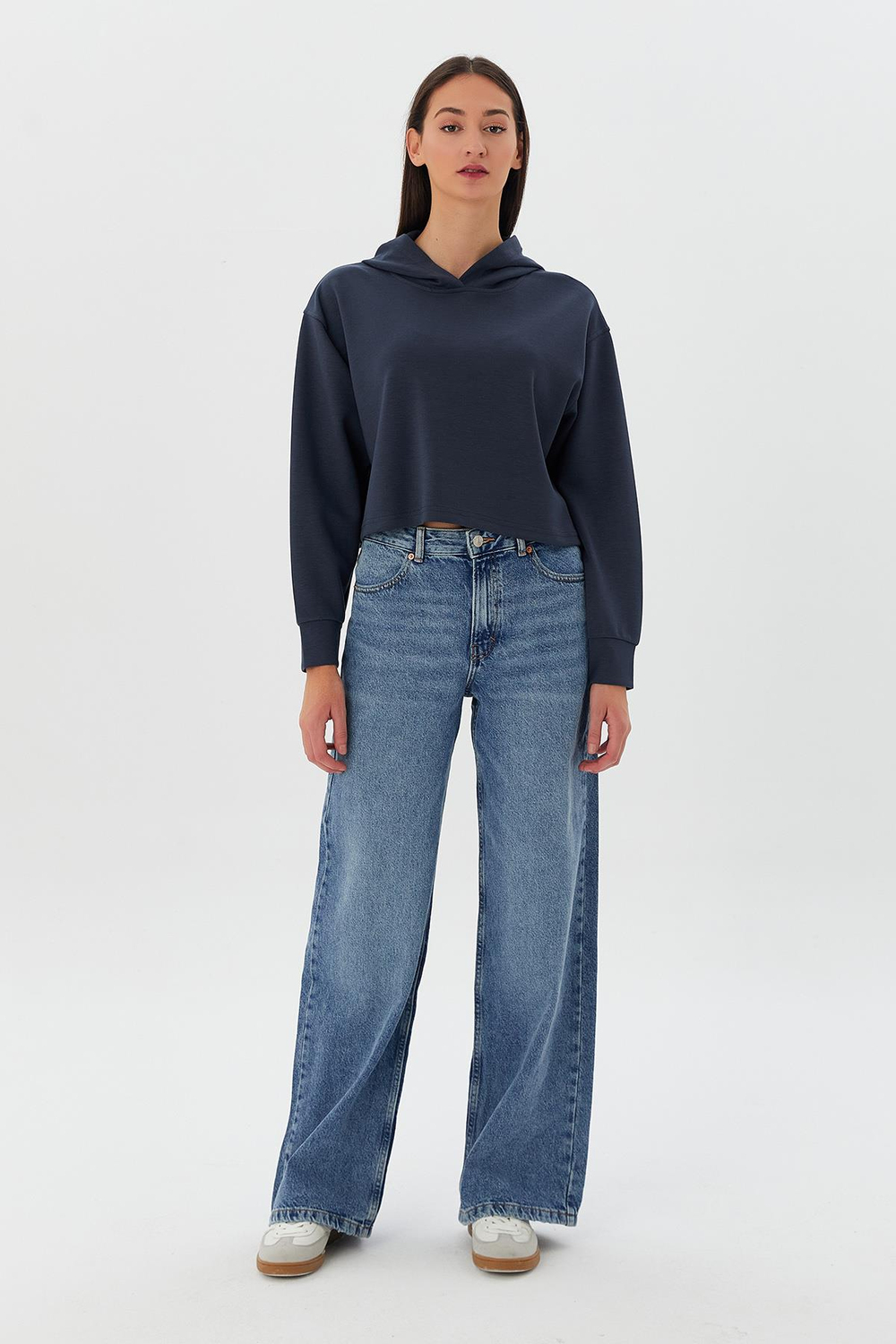 Kapüşonlu Kısa Sweatshirt ANTRASIT