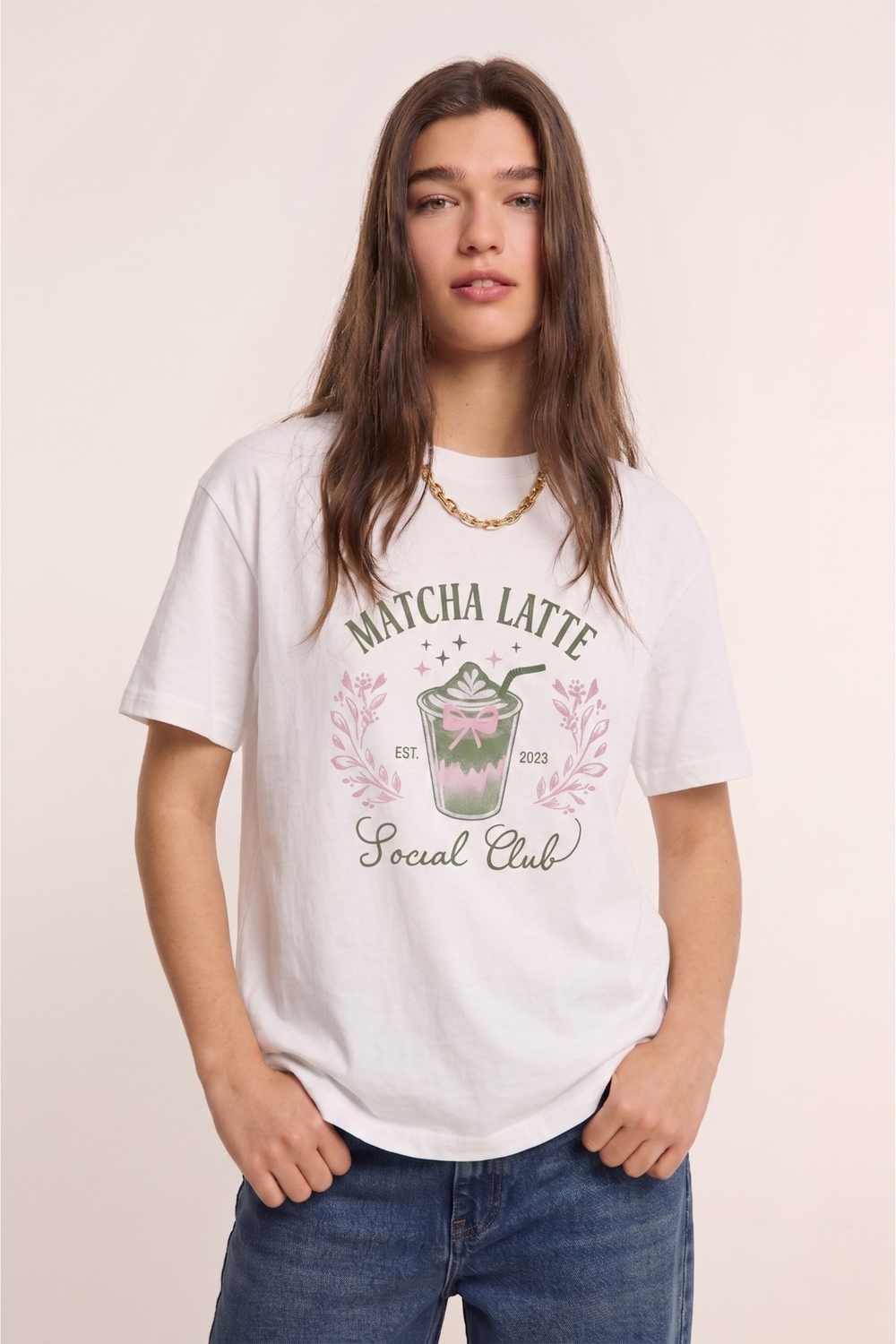 Matcha Desen Tişört EKRU