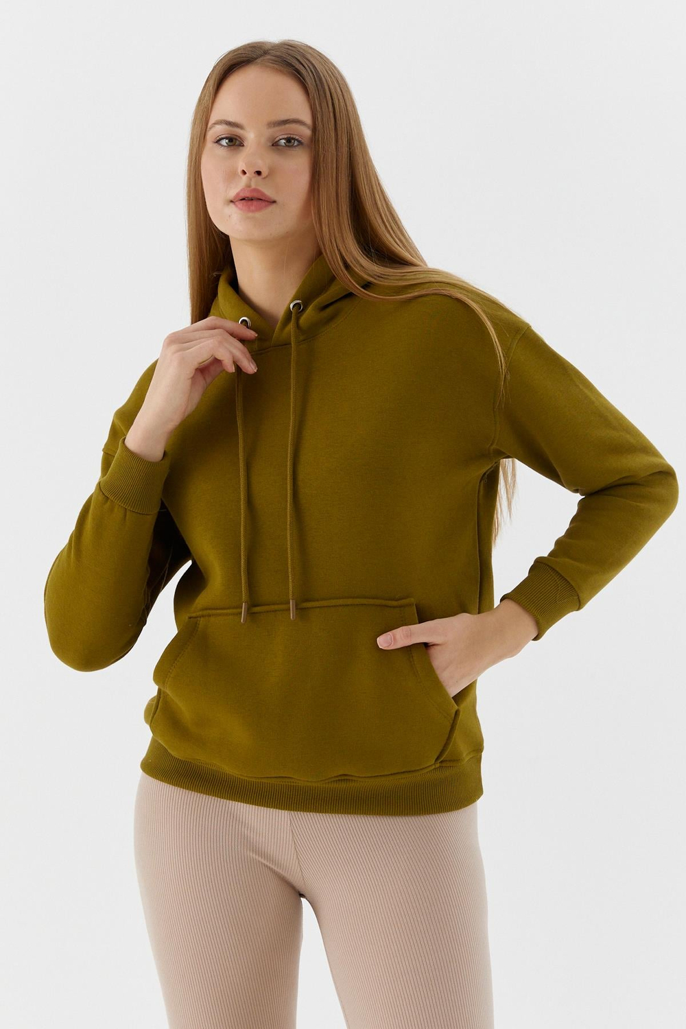 Önü Cepli Kapüşonlu Sweatshirt YAG YESILI