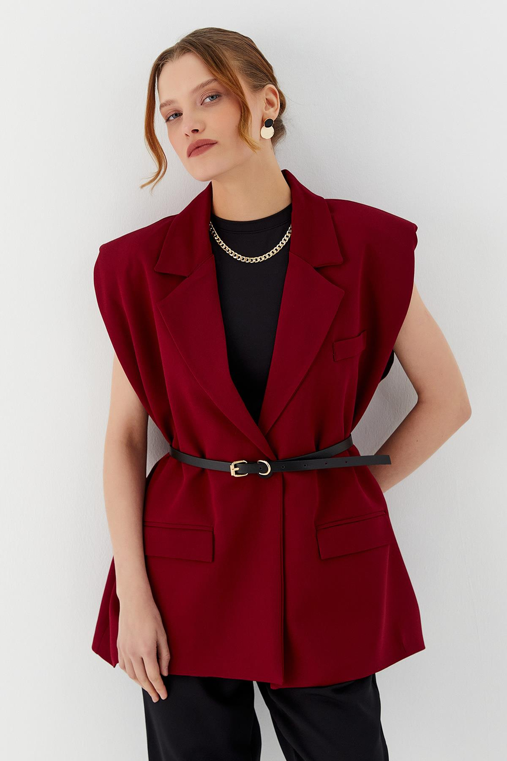 Oversize Blazer Yelek BORDO