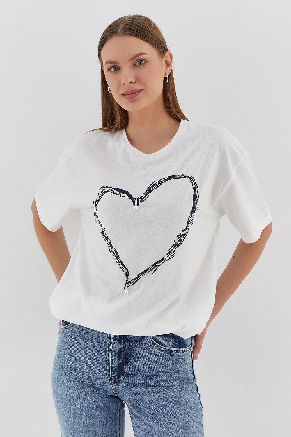 Oversize Kalp Baskılı T-shirt LACI