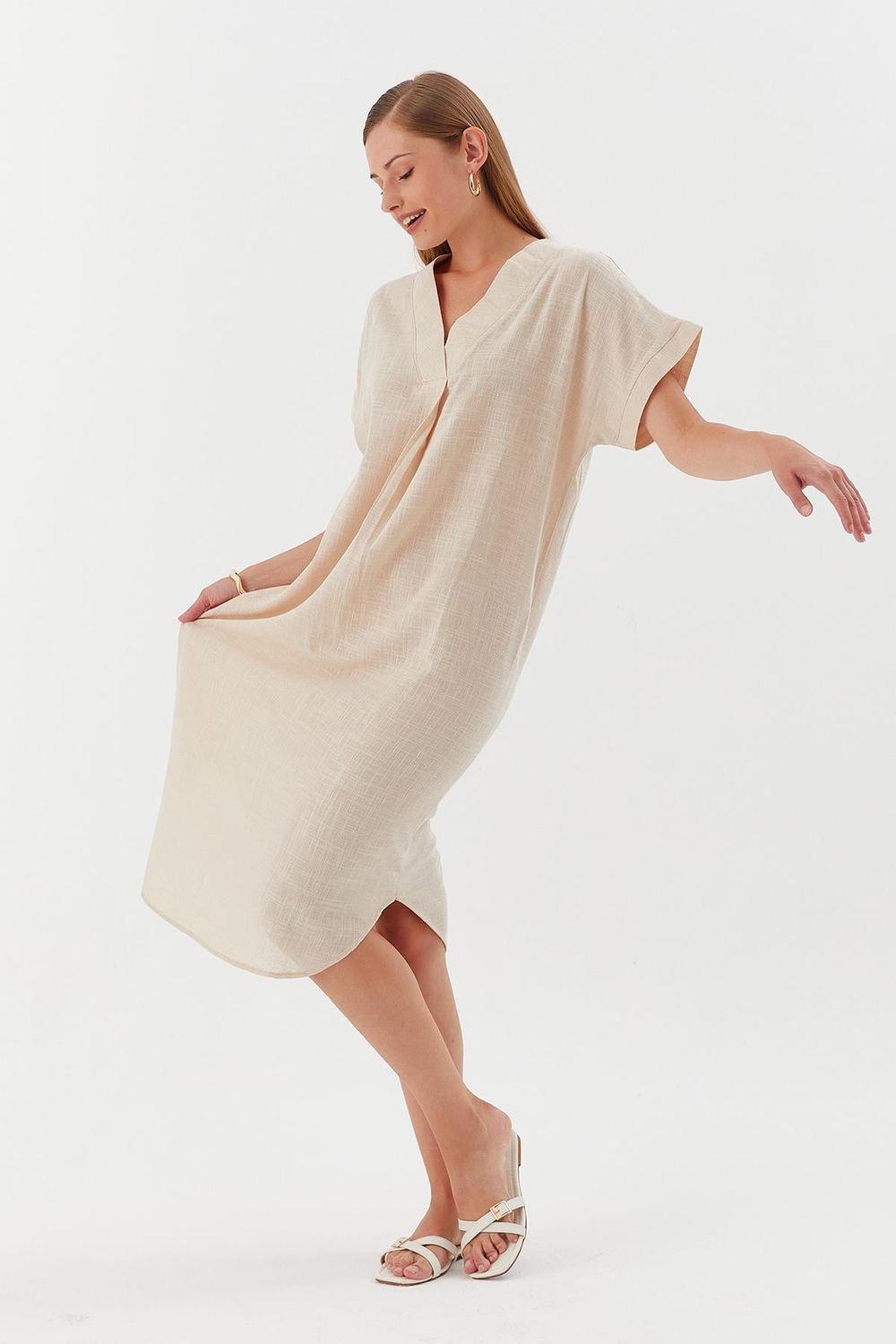 Oversize Keten Elbise NATURAL