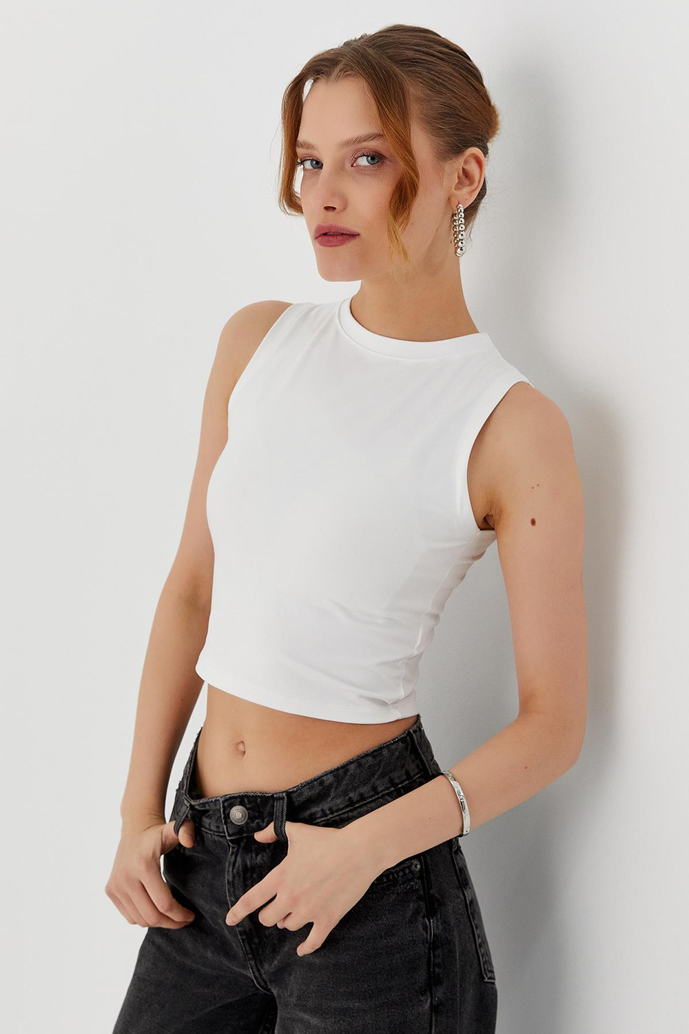 Sıfır Kol Crop Bluz BEYAZ