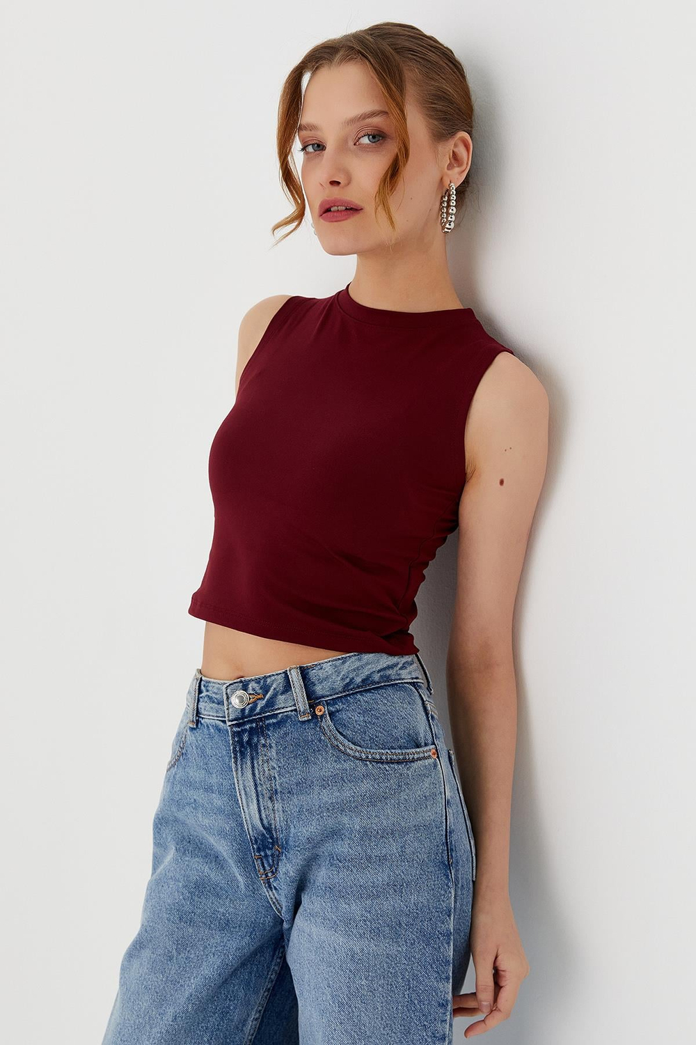 Sıfır Kol Crop Bluz BORDO