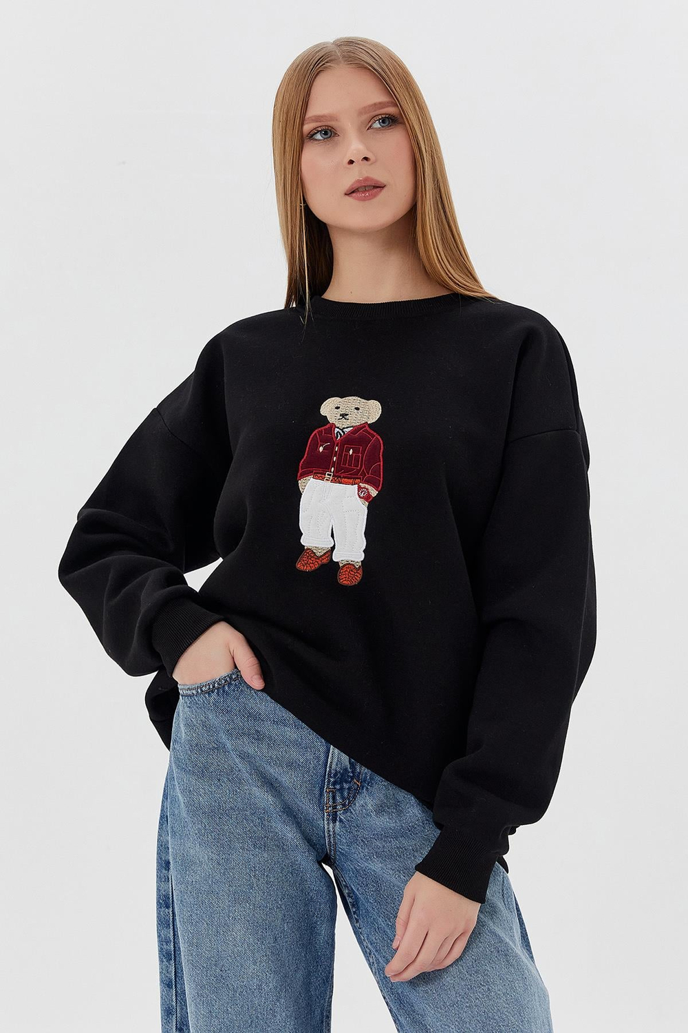 Teddy Baskılı  Sweatshirt SIYAH