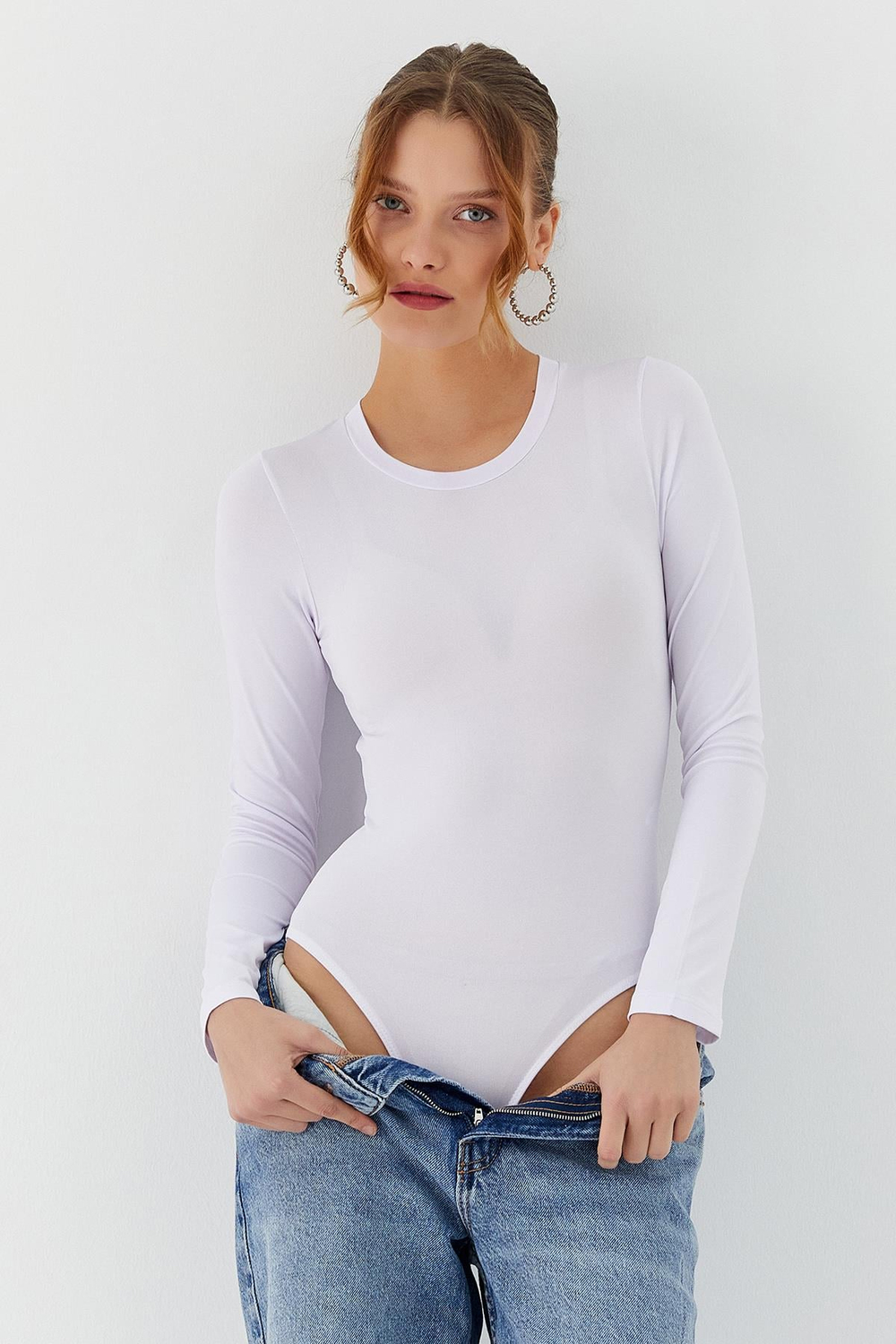 Uzun Kol Çıtçıtlı Body BEYAZ