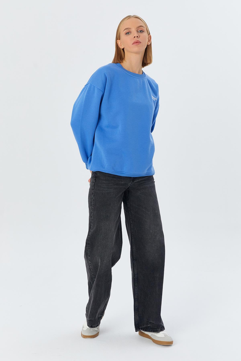 Yazı Detaylı Şardonlu Sweatshirt INDIGO