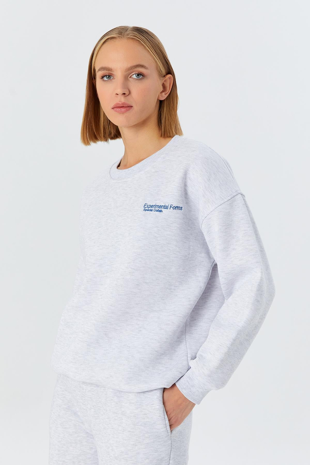 Yazı Detaylı Şardonlu Sweatshirt KAR MELANJ