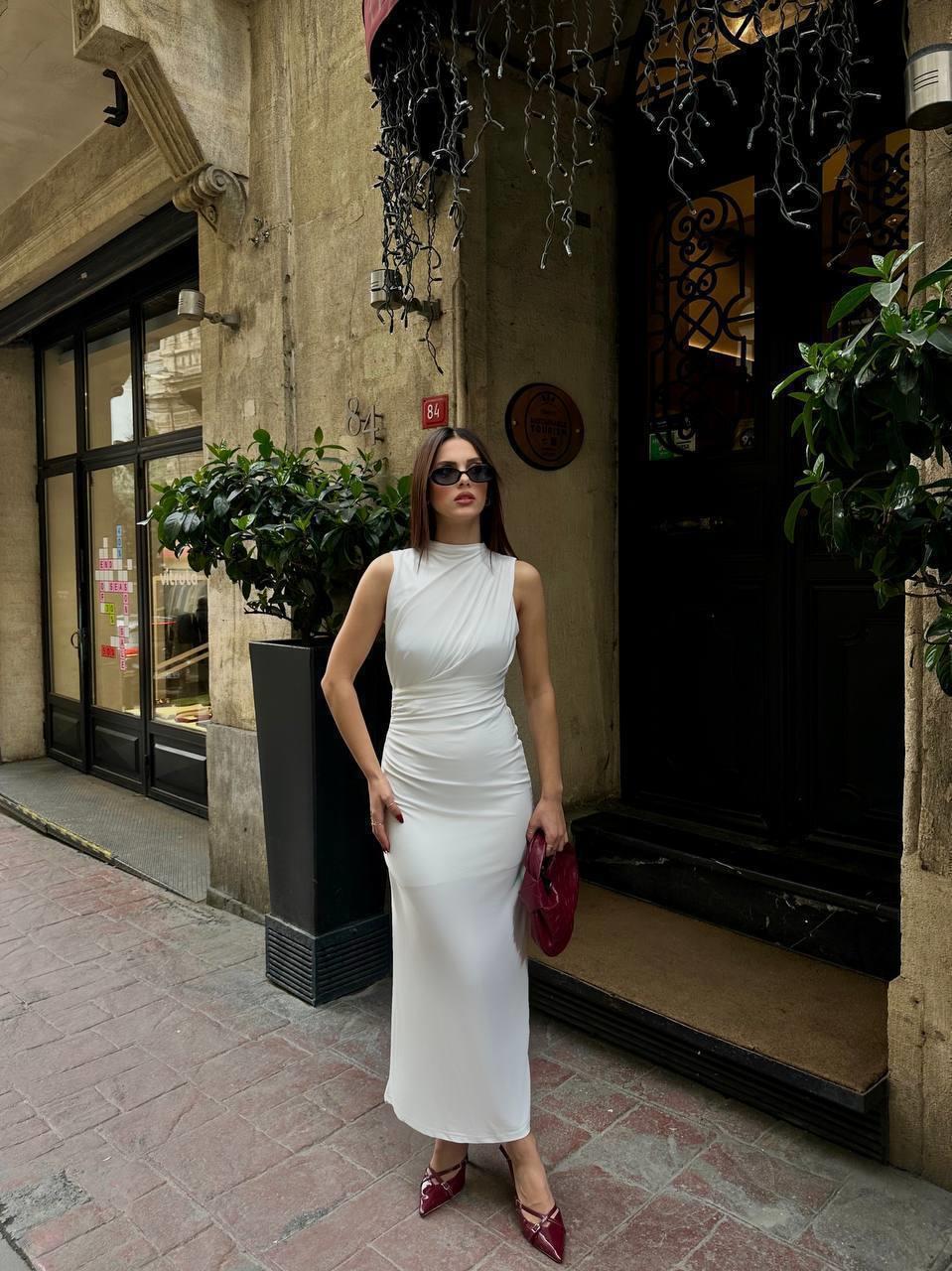 Yırtmaçlı Sandy Elbise BEYAZ