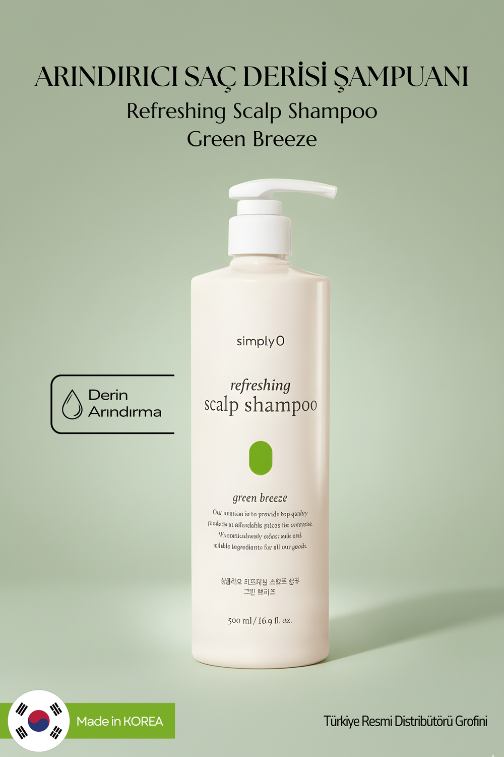 SimplyO Refreshing Scalp Shampoo Green Breeze 500ml | Canlandırıcı ve Nemlendirici Saç Derisi Şampuanı
