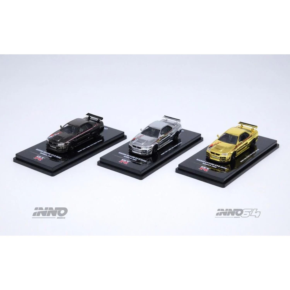 Inno 1/64 Nissan Skyline GT-R R34 Nismo R-Tune Chrome 3 Cars Set
