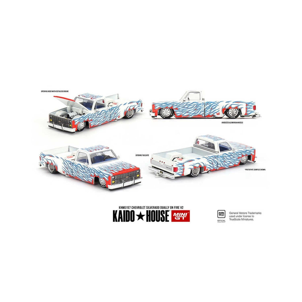 Mini GT 1/64 KaidoHouse Chevrolet Silverado Dually on Fire V2 KHMG157