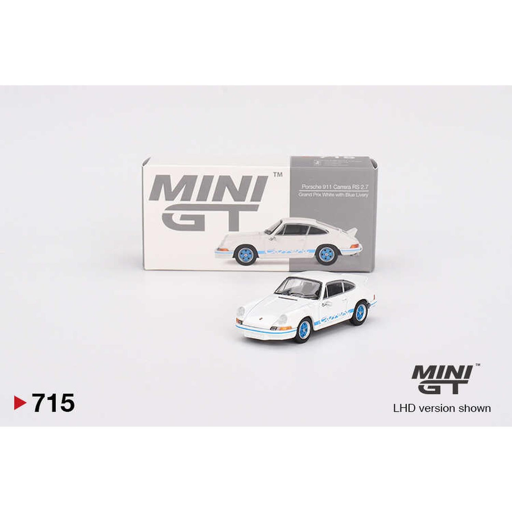 Mini GT 1/64 Porsche 911 Carrera RS 2.7 Grand Prix White with Blue Livery MGT00715