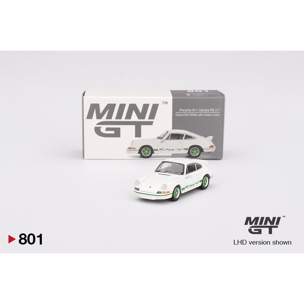 Mini GT 1/64 Porsche 911 Carrera RS 2.7 Grand Prix White with Green Livery MGT00801