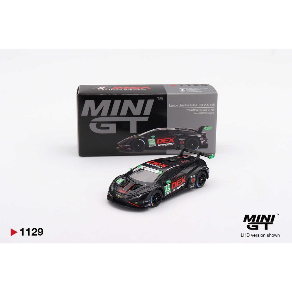 (ÖN SATIŞ) Mini GT 1/64 Lamborghini Huracán GT3 EVO2 No. 45 DEX Imaging 2024 IMSA Daytona 24Hrs MGT01129