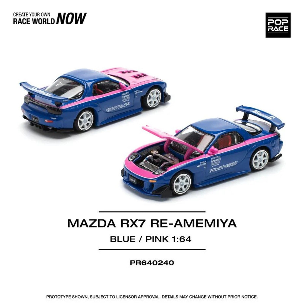 Pop Race 1/64 Mazda RX-7 RE-Amemiya Widebody Blue / Pink PR640240