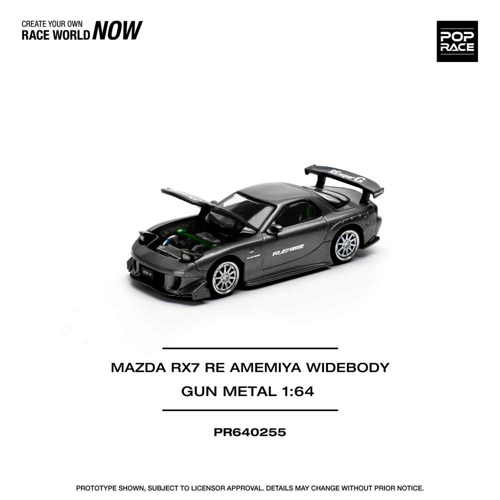 Pop Race 1/64 Mazda Rx-7 RE Amemiya Widebody Gun Metal PR640255