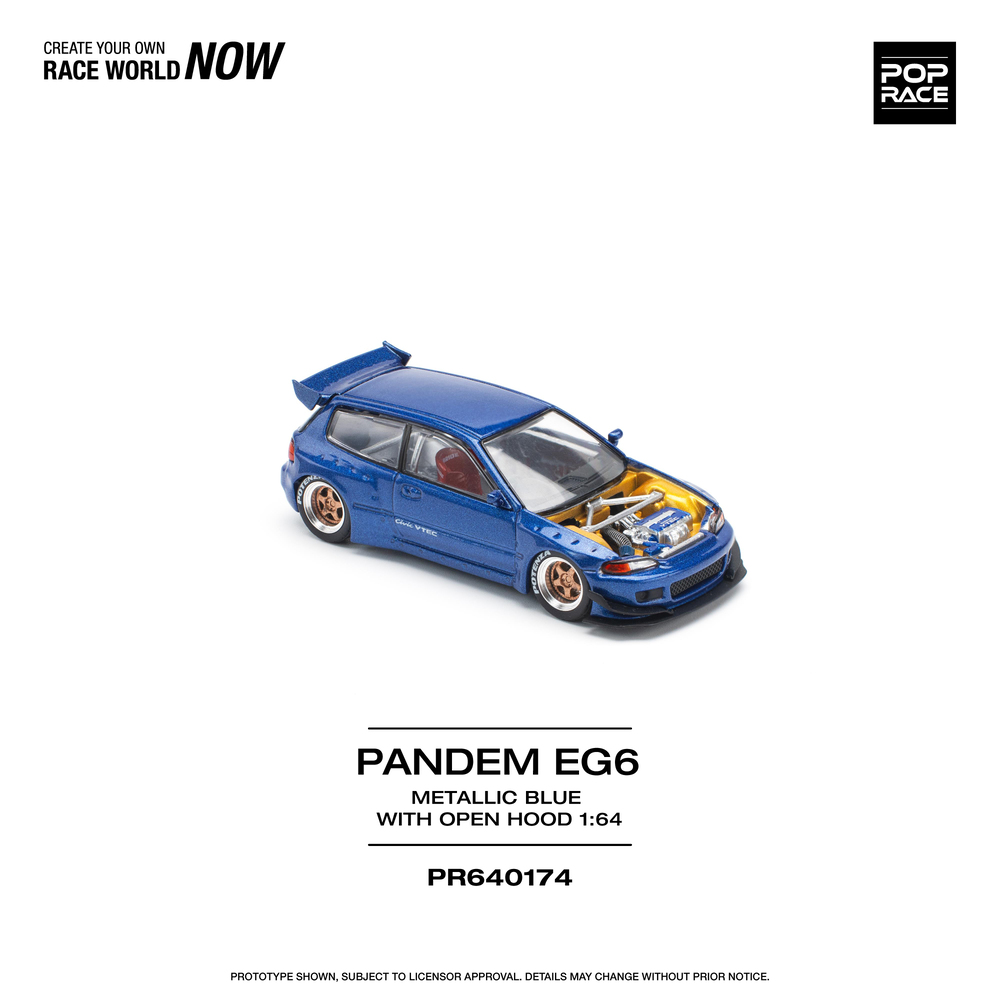 Pop Race 1/64 Pandem EG6 Metallic Blue With Open Hood PR640174