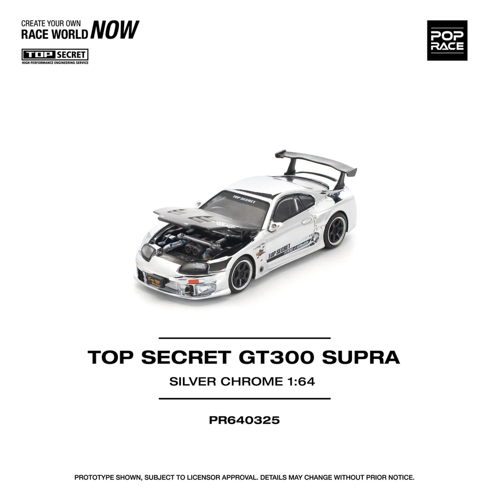 Pop Race 1/64 Top Secret GT300 Toyota Supra Silver Chrome PR640325