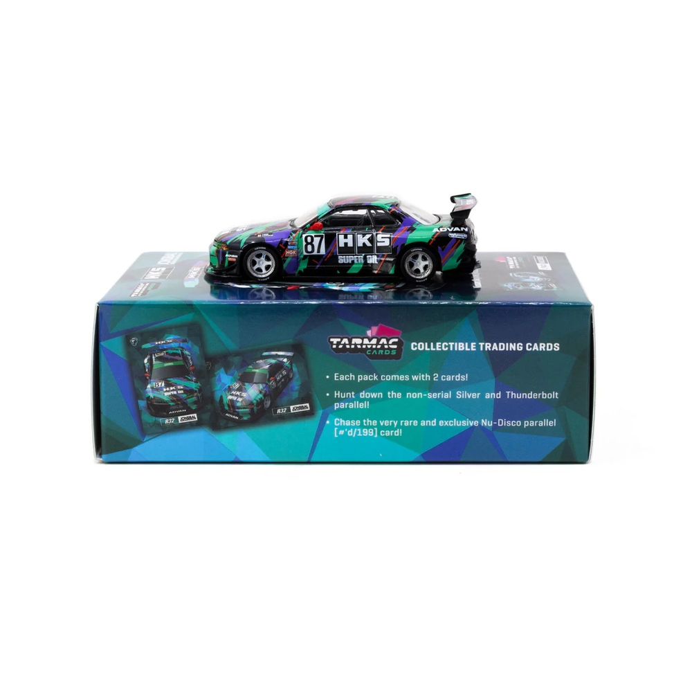 Tarmac Works 1/64 Nissan Skyline (R32) Widebody HKS with Tarmac Cards Combo Set - Designed by Jon Sibal T64G-061-HKS