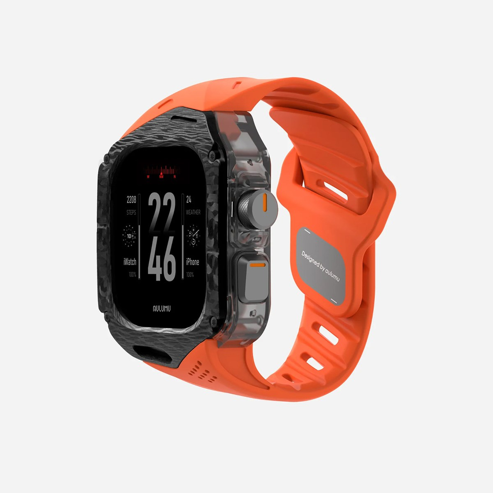 AULUMU A01 Apple Watch Ultra 1/2 Uyumlu Kılıf ve Kordon | Karbon Fiber Kapak | FKM Kordon