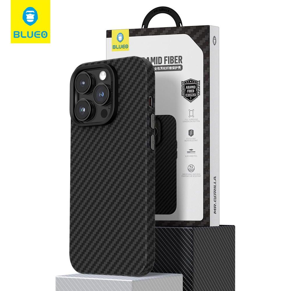 BLUEO B Armor Aramid Fiber Anti-Drop iPhone 13 MagSafe Özellikli Parmak izi Bırakmayan Karbon Fiber Kenarları Yumuşak Kılıf