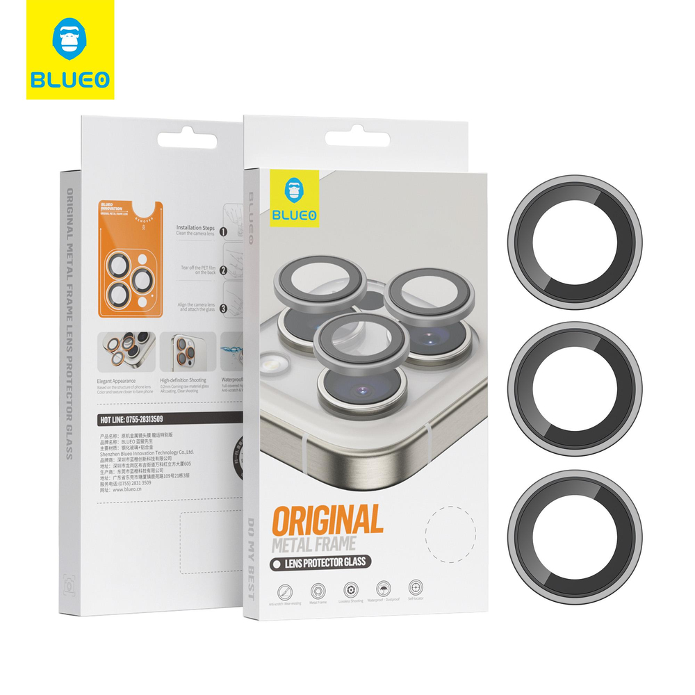 BLUEO B Original Metal Lens iPhone 15 Pro Max Güneş Işık Yansıma Engelleyici Suya Dayanıklı Uygulama Aparatlı Kamera Lens Koruyucu