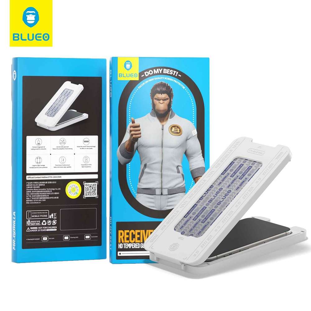 BLUEO Blueo Anti-Dust HD iPhone 16 Pro Max Uyumlu  Ahize ve Ekran Toz Çizik Önleyici Cam Ekran Koruyucu Aparatlı