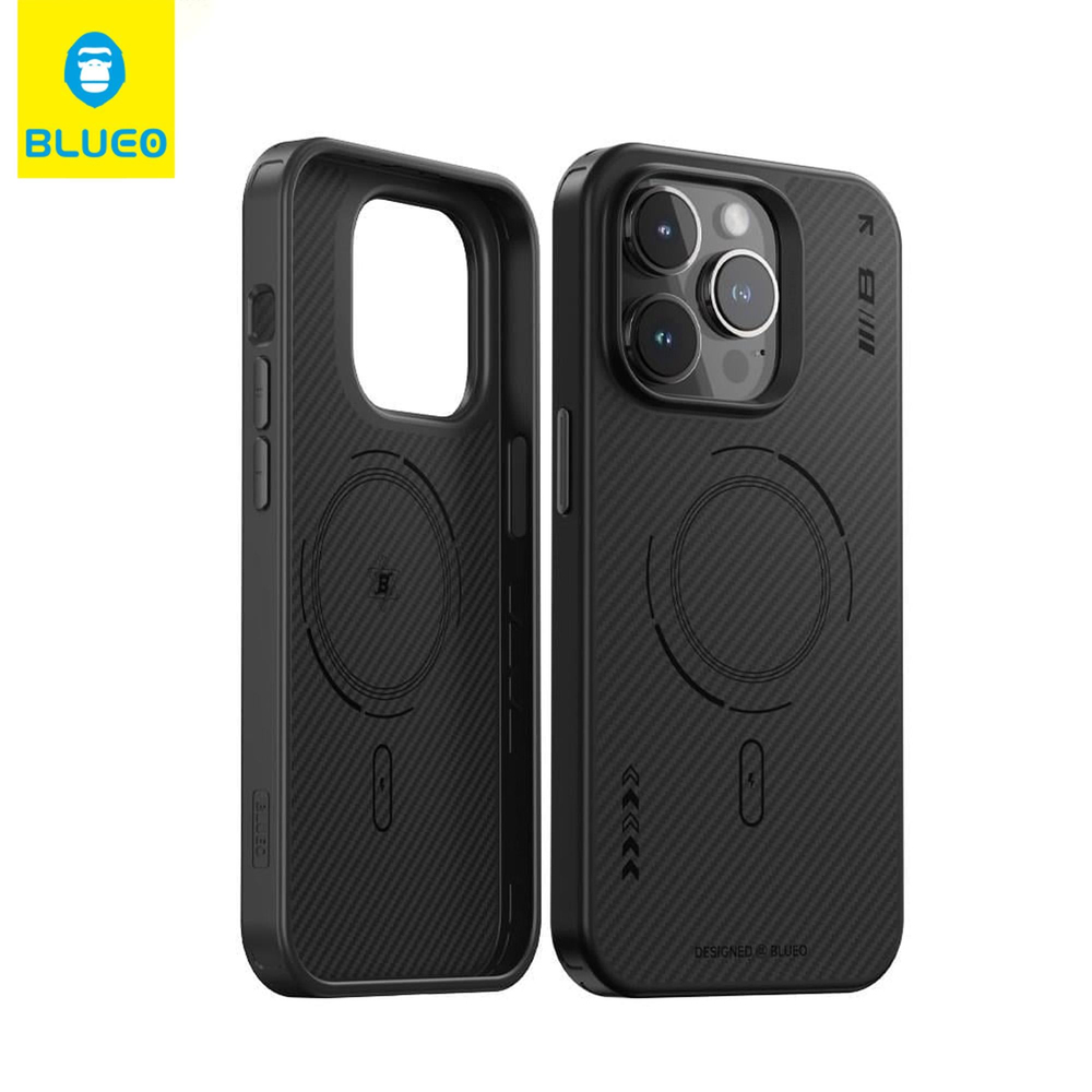 BLUEOB Bi-Texture Armor Aramid Fiber iPhone 15 Pro Max 360 Derece Anti-Drop Darbe Koruma MagSafe Özellikli Karbon Fiber Silikon Kılıf
