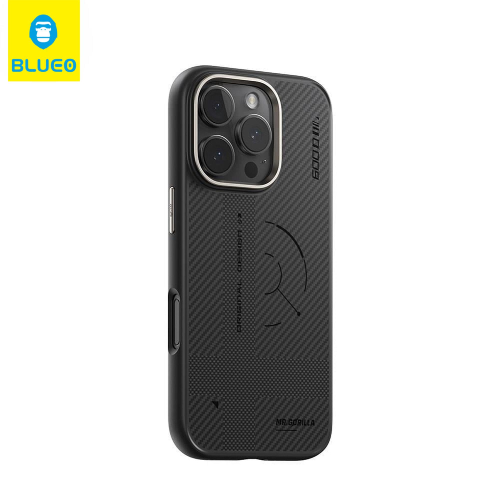 BLUEOB Bi-Texture Armor Aramid Fiber iPhone 16 Pro 360 Derece Anti-Drop Darbe Koruma MagSafe Özellikli Karbon Fiber Silikon Kılıf